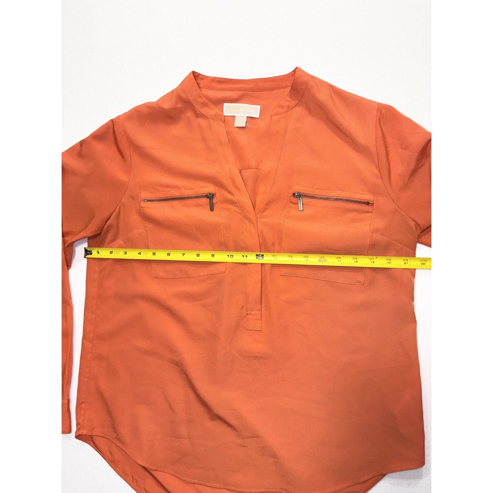 MICHAEL Michael Kors Blouse Womens Large Orange V Neck Zip Pocket Tunic Top - Picture 8 of 16